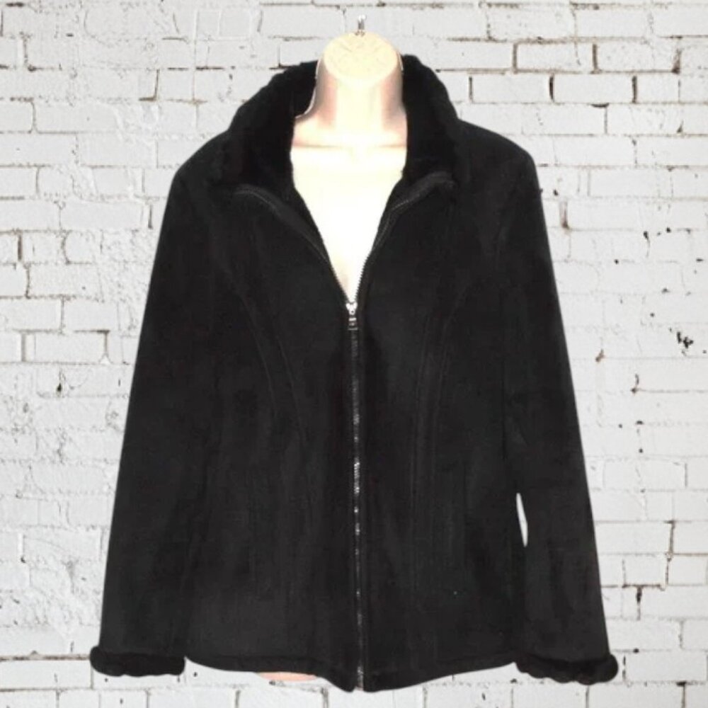 Croft & Barrow Vegan Leather & Fur Zip Front Coat